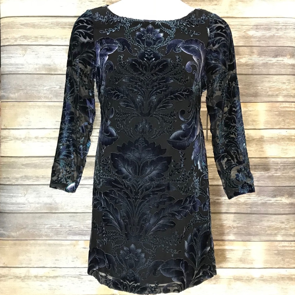 NWT Vince Camuto Velvet/Sheer 3/4 Slv Sheath - 12